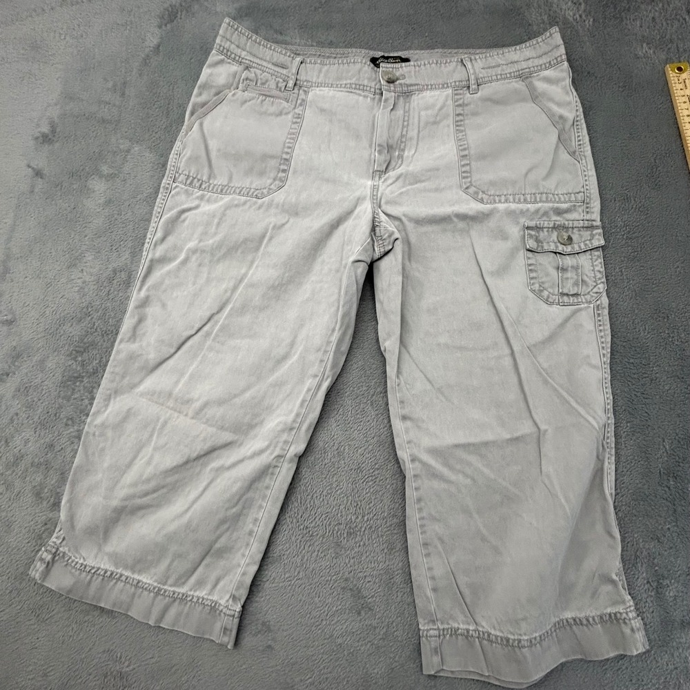 Eddie Bauer Womens Gray Cotton Cargo Capri Pants Size 16 Cropped Utility Pants